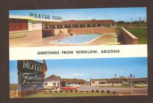 WINSLOW ARIZONA ROUTE 66 MOTEL SWIMMING POOL OLD CARS ADVERTISING POSTCARD