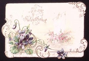 c1890 VALENTINE TO MY SWEETHEART FLORAL BOAT EMBOSSED DIE CUT CARD  Z532