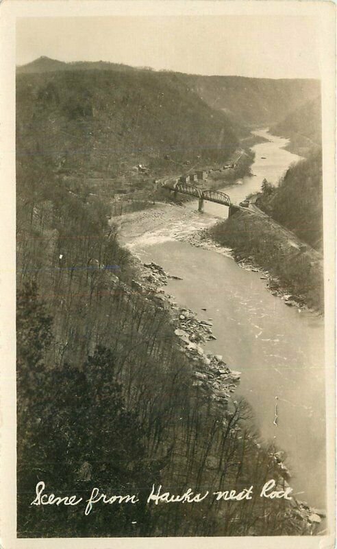 Pennsylvania 1920s Canyon Hawks Nests Railroad Bridge RPPC Postcard 21-14109