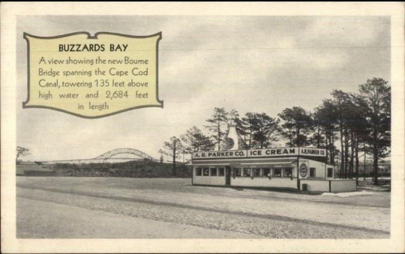 Buzzards Bay Cape Cod MA AR Parker Co Ice Cream SCARCE Postcard