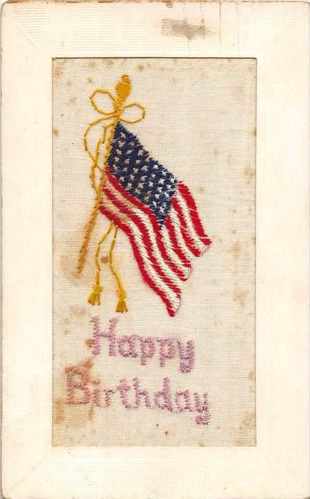9163 Happy Birthday, American Flag embroided and raised