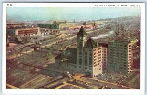 c1930s Chicago, IL Illinois Central Station Railway Depot PC Train Trolley A276