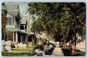 Pueblo Colorado Postcard Pitkin Place Street Sidewalk Houses Trees 1911 Vintage