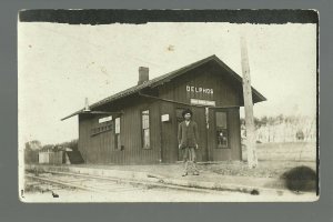 Delphos IOWA RPPC 1918 DEPOT Train Station CB&Q RR nr Mt. Ayr Bedford GHOST TOWN