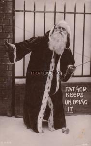 STUNNING RPPC CHRISTMAS SANTA CLAUS or NEW YEARS FATHER TIME USED POSTCARD