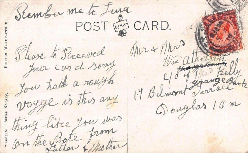 L054 Sea sick ship, everything in the Grub line keep comic humor signed postcard