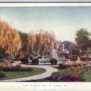 c1910s St. Joseph, MO Krug Park View PC Landscaping Weeping Willow Flowers A276