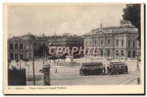 Postcard Old Geneva Place Neuve and Theater Tram Cacao Suchard