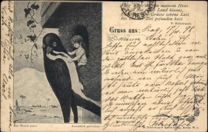 Gruss Aus German Fantasy & Poem Giant Bird Friends w/ Boy Nils Wiwel Postcard