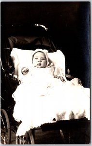 Baby Photograph Lying Down White Dress Infant Cute Face RPPC Real Photo Postcard