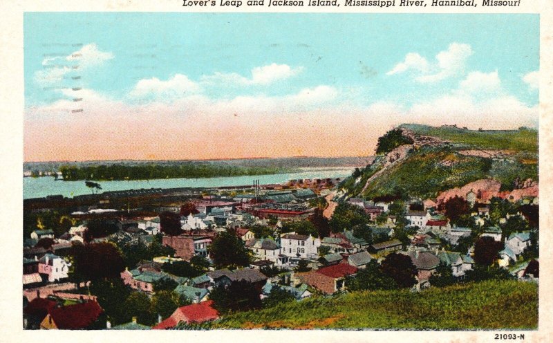 Vintage Postcard 1958 Lovers Leap Jackson Island Mississippi River Hannibal Miss
