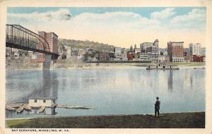 Wheeling West Virginia 1920 Postcard Sky Scrapers River Bridge Downtown
