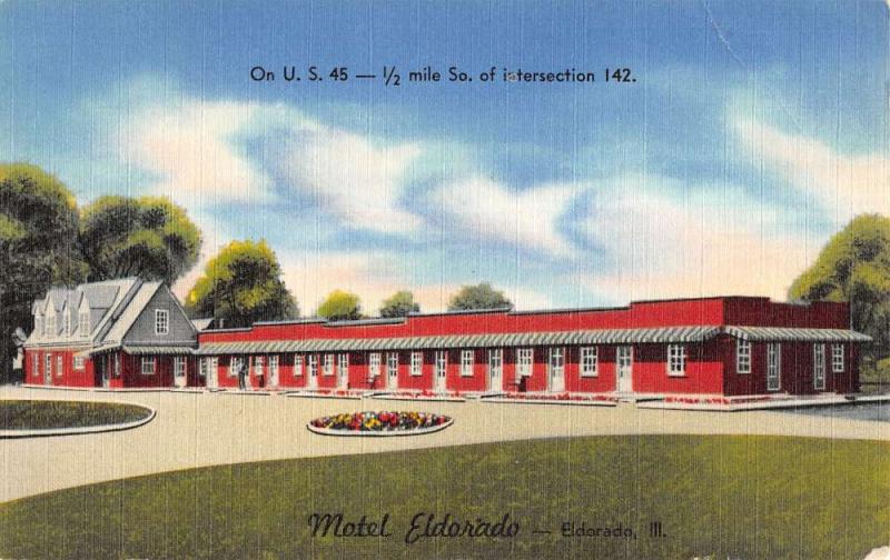 Eldorado Illinois Motel Exterior Street View Linen Antique Postcard K21899