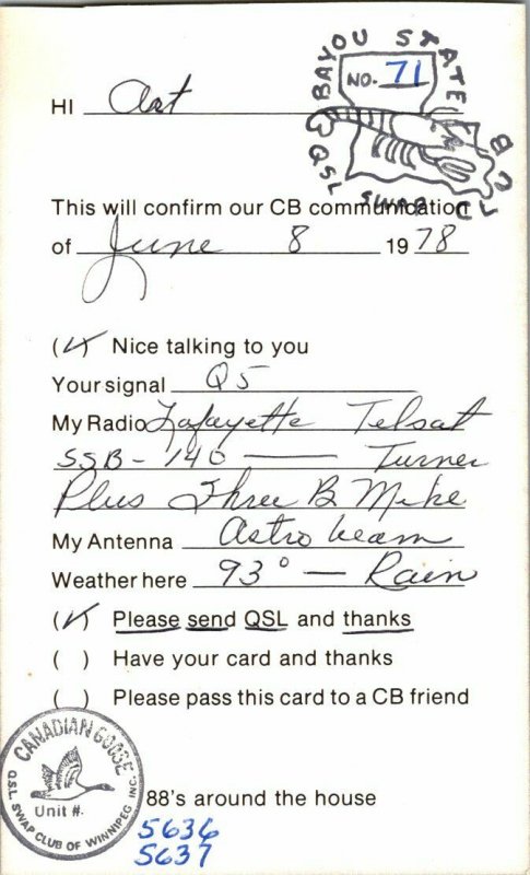 QSL Radio Card From Pascagoula Mississippi KAGE-0328 