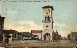 Bakersfield California CA Clock Tower Chester Avenue c1910 Vintage Postcard