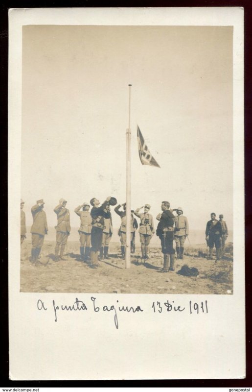 1168- LIBYA Tajura 1911-12 Italo-Turkish War Soldiers Raising Flag Real Photo PC