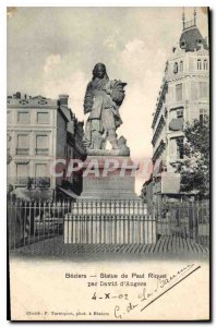 Old Postcard Beziers Statue Paul Riquet by David d'Angers