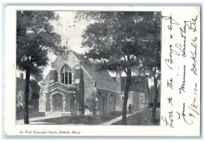 1910 St. Paul Episcopal Church Building Entrance De Kalb Illinois IL Postcard