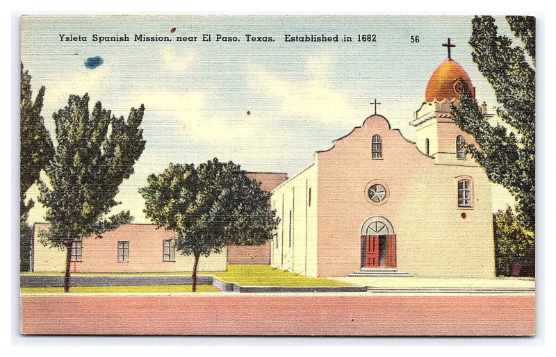 Ysleta Spanish Mission Near El Paso Texas c1947 Postcard