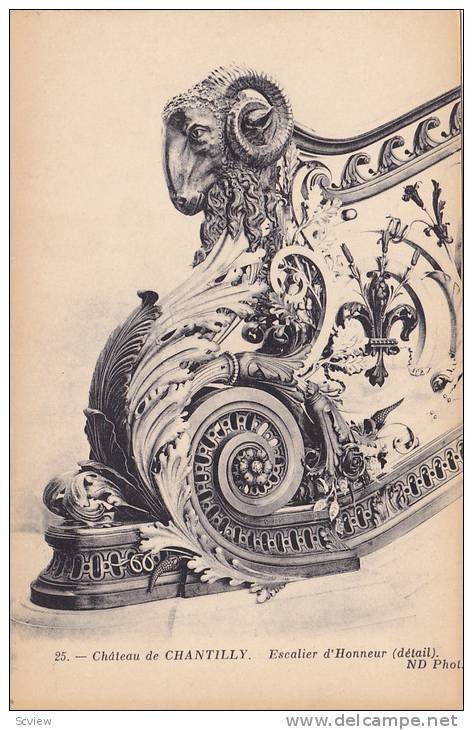 Escalier d'Honneur (Detail), Chateau De Chantilly (Oise), France, 1900-1910s