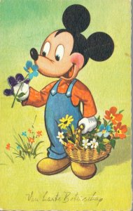 Mickey Mouse Smells Flowers Vintage Postcard  06.34