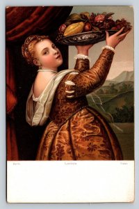 Lady Holding Tray of Fruit Lavinia Tizian Berlin Vintage Postcard 1228