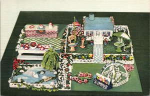 Linen Postcard Crocheted Art Four Seasons Summer Covington Kentucky~133793