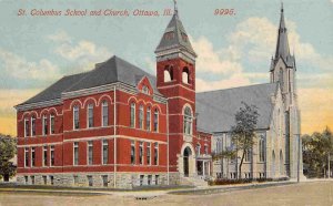 St Columbus School Church Ottawa Illinois 1910c postcard