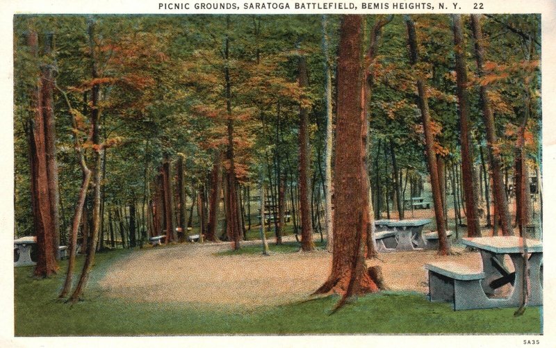 Vintage Postcard Picnic Grounds Saratoga Battlefield Bemis Heights New York NY 