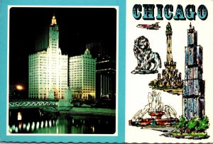 Illinois Chicago Wrigley Building At Night