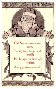 Santa Claus Open Arms Christmas Poem H. Bonte Postcard 1912