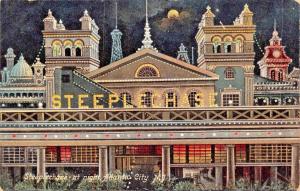 ATLANTIC CITY NEW JERSEY STEEPLECHASE AT NIGHT-MOONLIGHT POSTCARD 1910s