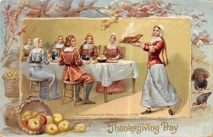 Thanksgiving day Pilgrims eating D.P.O. , Discontinued Post Office Postal Use...