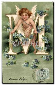 Old Postcard Fantasy Angel Letters Letter M