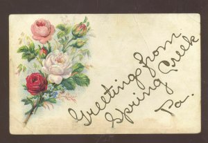 GREETINGS FROM SPRING CREEK PENNSYLVANIA PA. VINTAGE LORAL POSTCARD 1909