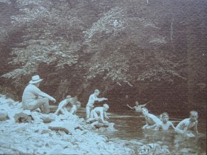BOYS PLAYING & SWIMMING IN RIVER Unknown Location - Old RP Postcard
