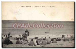 Old Postcard Criel Plage L'Heure Du Bain The Raft