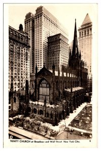 RPPC Trinity Church at Broadway and Wall Street, NY Postcard