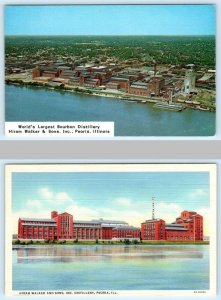 2 Postcards PEORIA, Illinois IL ~ HIRAM WALKER & SONS Bourbon Distillery