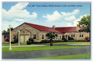 c1940 Exterior Woman Club Public Library Building Coral Gables Florida Postcard