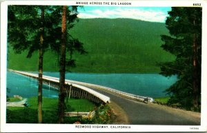 Vtg Postcard Redwood Highway California CA Bridge Across The Big Lagoon UNP