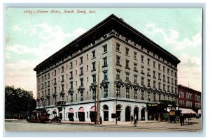 c1910's Oliver Hotel Building Cars South Bend Indiana IN Antique Postcard 