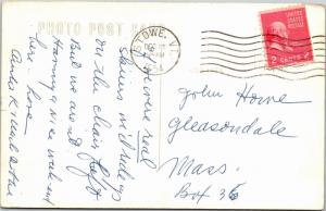 RPPC Woman on Mt Mansfield Ski Lift Smugglers Notch Stowe VT c1954 Postcard L13