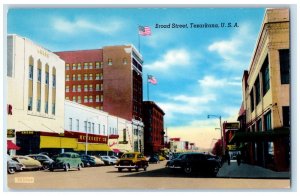 c1960 Broad Street Texarkana Arkansas Texas Business Street Novel City Postcard