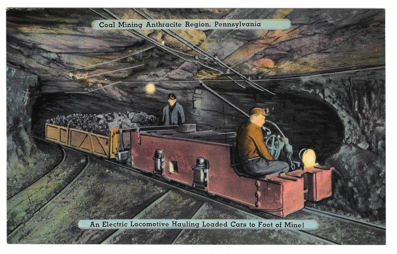 Coal Mining PA Electric Locomotive Hauling Loaded Cars