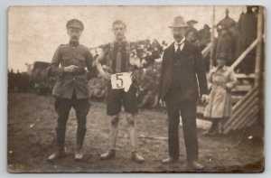 RPPC Belgium WW1 Officer Poses Winner of Track Field Sports Event Postcard K25