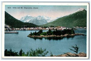 c1920's Sitka & Mount Edgecumbe Snowcapped Boat River Lake Alaska AK Postcard 