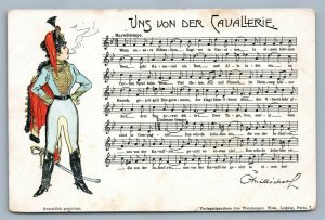 CAVALRY SONG MUSIC GERMAN ARTIST SIGNED ANTIQUE POSTCARD