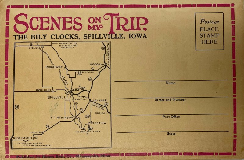 Scenes on my Trip - The Boy Clocks, Spillville, Iowa Postcard Book  20 Images