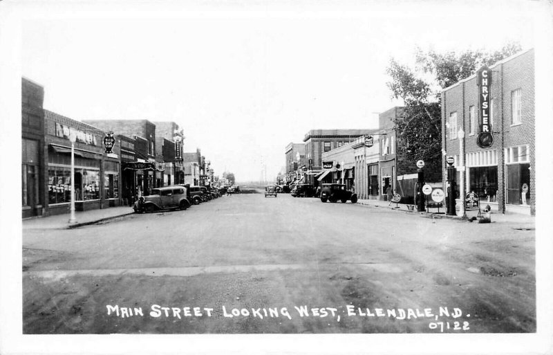 Ellendale ND Main Street Chrysler Dealership Mobil Gas Station RPPC